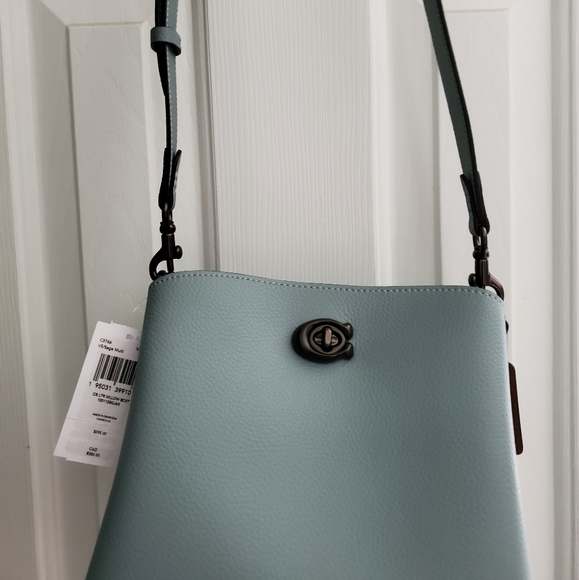 NWTs COACH WILLOW Bucket - 2way Crossbody/Shoulder Bag/Pebble Leather- Sage Blue - Picture 10 of 11